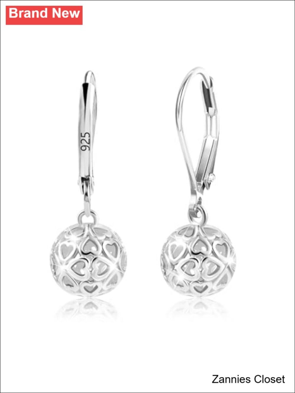 ✨ Silver Plated Filigree Ball Dangle Drop Earrings Leverback Gift Box Women